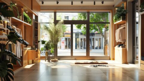 sustainable fashion boutique with large, stylish energy-efficient windows that allow ample natural light while keeping the shop temperature comfortable