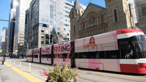 Shein branded streetcar in Toronto.