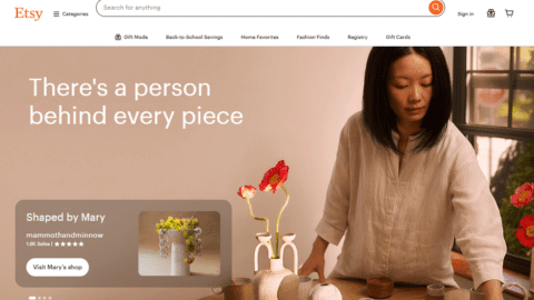 Etsy homepage now features its new messaging focused on humans.