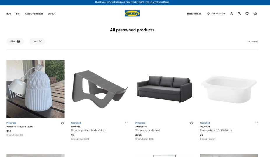 Homepage of the test site for Ikea's new peer-to-peer resale platform.