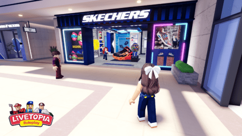 Exterior of the Skechers store in Topia Mall in Roblox.